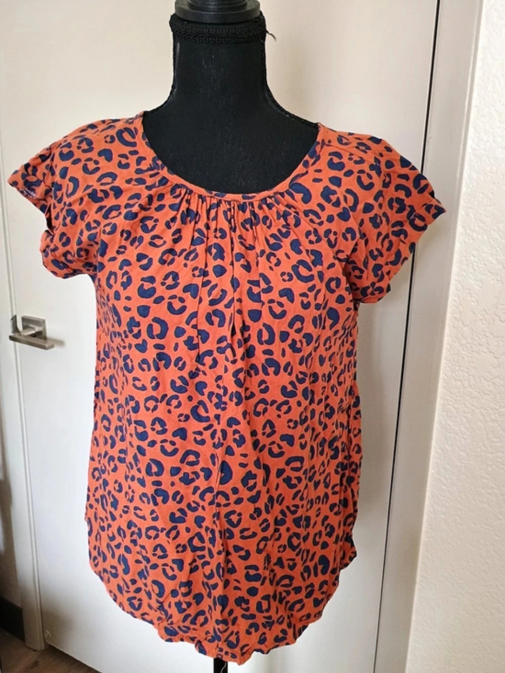 Cat & Jack Animal Print Blouse in Orange & Blue Size XL (14/16)